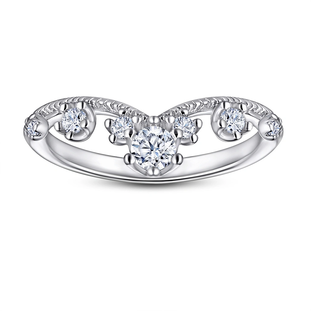 925 Silver Micro Zircon Crown V Tail Ring