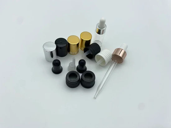 Factory Aluminium Dropper for Aromatherapy Essential Oil Liquid Bottle Dropper Cap Cosmetic Packaging with Silicon Rubber Caps Dropper Pipette